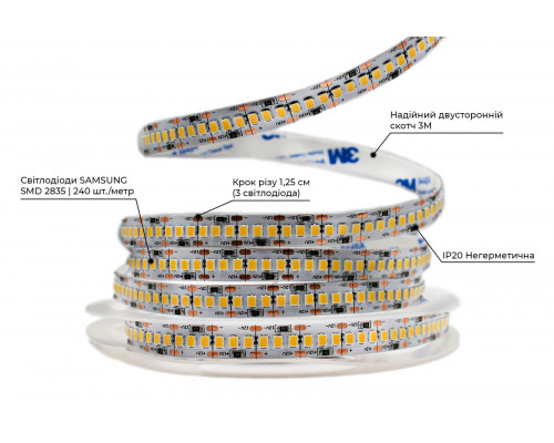 bandă LED PROLUM™ 12V; 2835\240; IP20; Seria „SG”, alb neutru (3800-4300K)