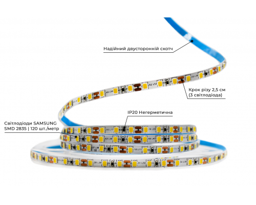 Светодиодная LED лента PROLUM™ 5 ММ 12V; 2835\120; IP20; Series "SG", Нейтральный-Белый (3800-4300K)