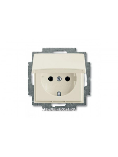 Розетка с/з с крышкой, цвет Шале(белый), ABB Basic 55