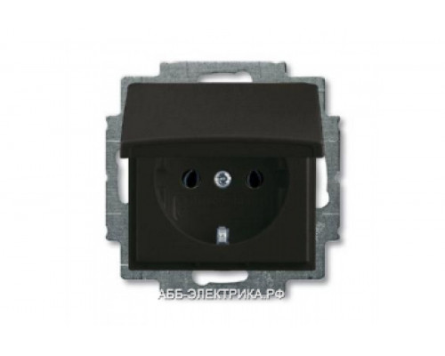Розетка с/з с крышкой IP44, цвет Шато(черный), ABB Basic 55