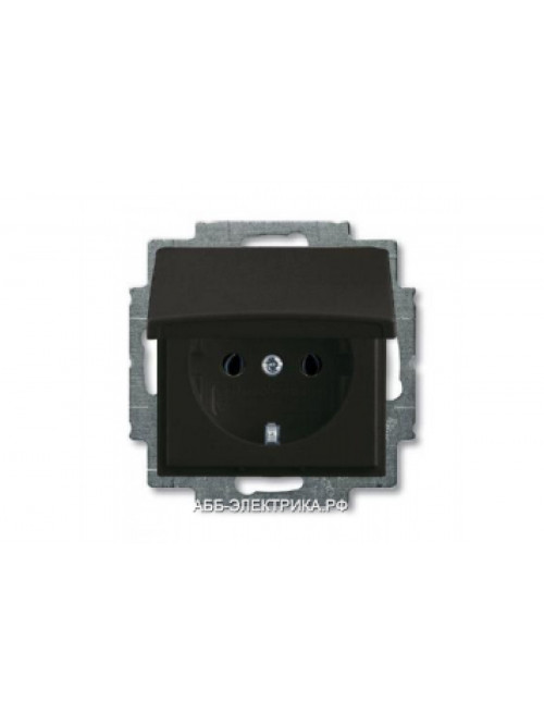 Розетка с/з с крышкой IP44, цвет Шато(черный), ABB Basic 55
