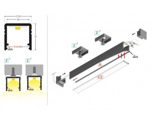 профиль LED SMART10 AC2/Z 1000 чёрный анодированный в упаковке