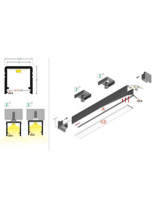 профиль LED SMART10 AC2/Z 1000 чёрный анодированный в упаковке