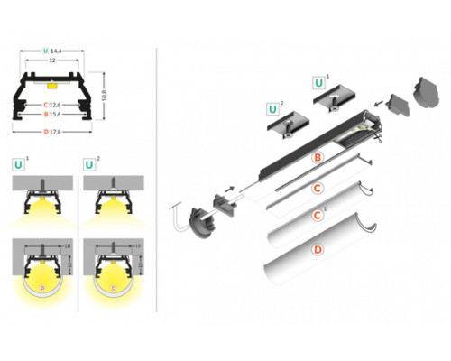профиль LED UNI12 BCD/U 2000 белый крашеный/ в упаковке