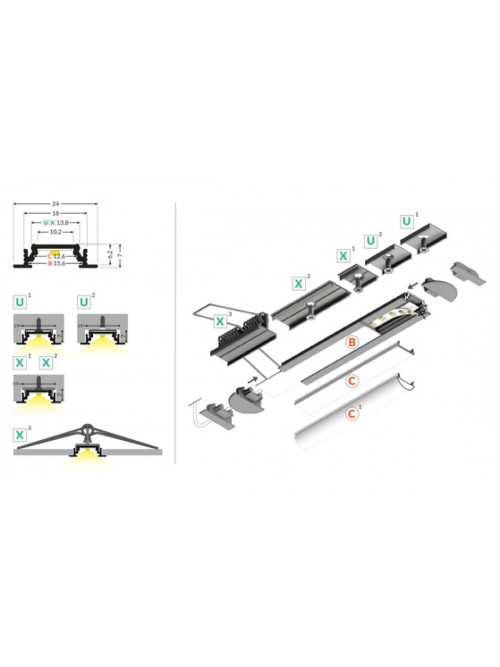 профиль LED GROOVE10 BC/UX 4050 сырой алюминий