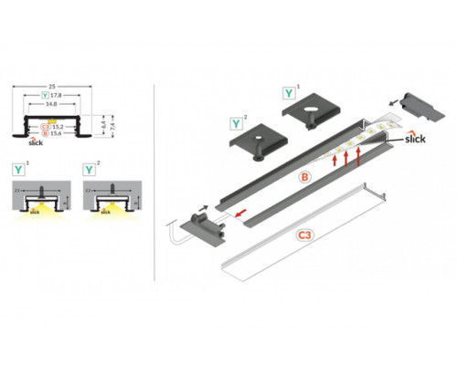 профиль LED GROOVE14.v2 BC3/Y 2000 белый крашеный/ в упаковке