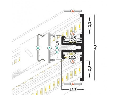 Profil LED aparent BACK 10, negru, lungime 2m