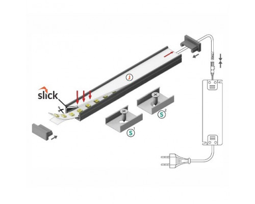 Profil LED aparent BEGTON 12, RAW, aluminiu neanodizat, lungime 2m