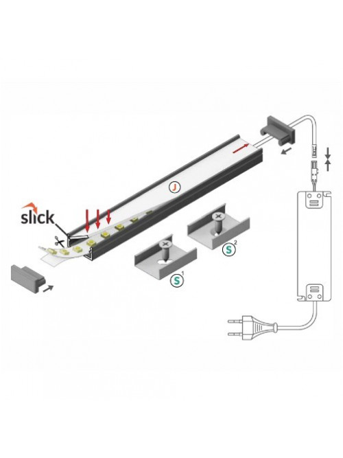 Profil LED aparent BEGTON 12, RAW, aluminiu neanodizat, lungime 2m