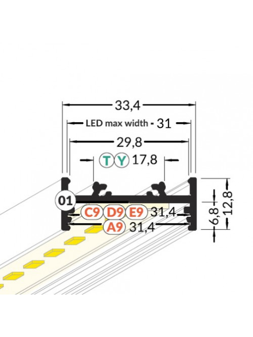 Profil LED aparent VARIO 30-01, negru, lungime 2m