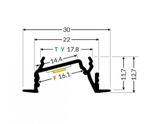 Profil LED încastrat DIAGONAL 14, alb, lungime 2m