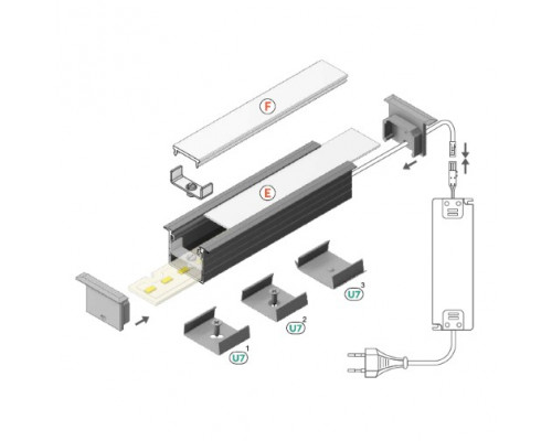 Profil LED încastrat LINEA IN 20, aluminiu neanodizat, lungime 2m