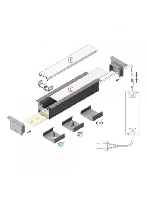 Profil LED încastrat LINEA IN 20, aluminiu neanodizat, lungime 2m