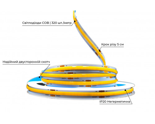 Banda LED PROLUM™ 24V; BUFNIŢĂ; 320; LED; IP20; Seria „PRO”, alb cald (2800-3200K)