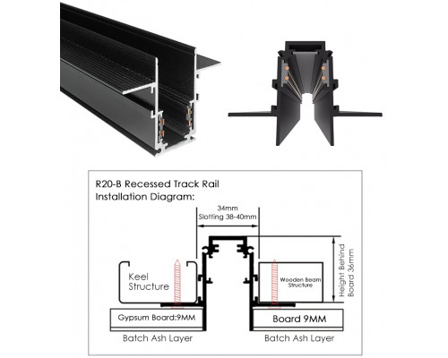 TRANSFORMATOR INCASTRAT TRACK MAGNETIC 100W 220V-48V NEGRU MONDO LUCE