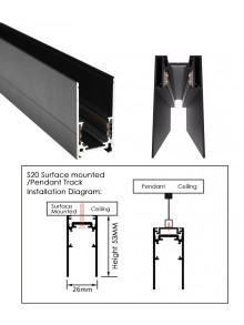 TRACK SINA MAGNETICĂ 3M APLICAT P/U PROIECTOARE MAGNETICE 48V NEGRU