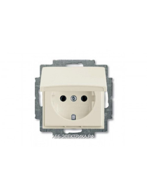 Розетка с/з с крышкой IP44, цвет Шале(белый), ABB Basic 55