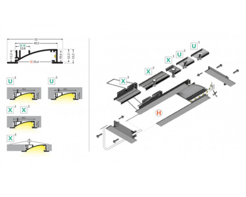 profil LED FLAT8 H/UX 3000 alu.sur.