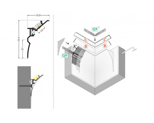 profil LED SMOOTH12 BC/Q9 1000 alu.sur.