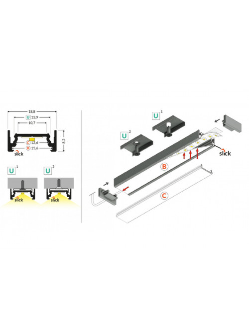 профиль LED SURFACE10.v2 BC/U 2000 сырой алюминий