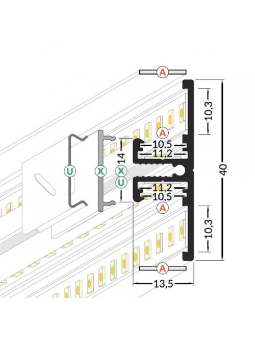 Profil LED aparent BACK 10, alb, lungime 2m