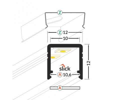 Profil LED aparent SMART 10, alb, lungime 2m