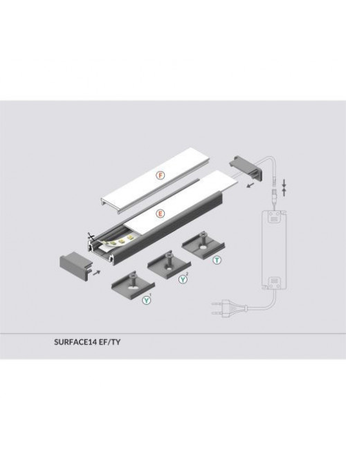 Profil LED aparent SURFACE 14, aluminiu neanodizat, lungime 2m