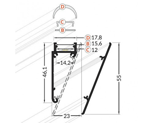 Profil LED aparent WALLE 12, Aluminiu anodizat, lungime 2m