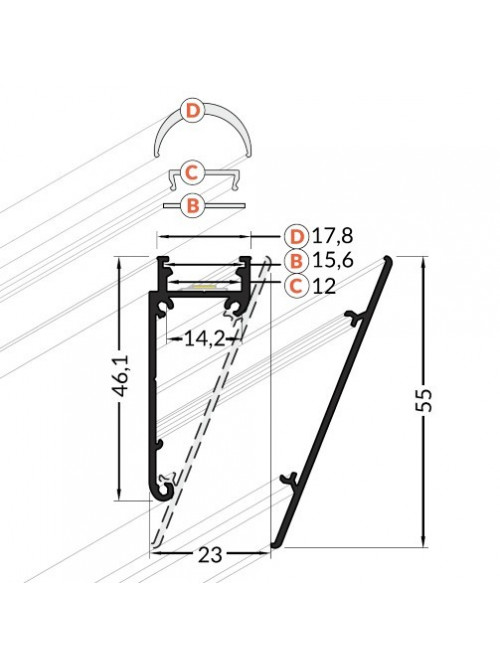 Profil LED aparent WALLE 12, Aluminiu anodizat, lungime 2m