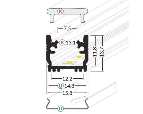 Profil LED de pardoseală FLOOR12, aluminiu anodizat, lungime 2m
