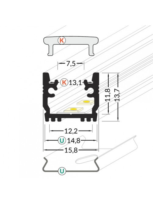 Profil LED de pardoseală FLOOR12, aluminiu anodizat, lungime 2m