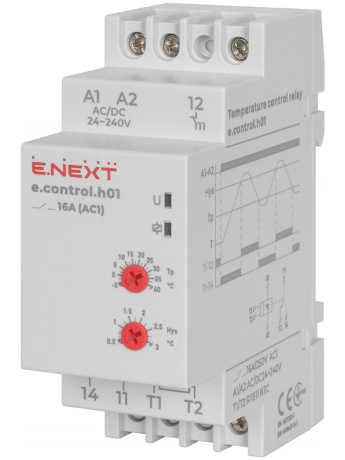 Реле контроля температуры  e.control.h01, 16A, АС/DC 24-240, -5…+40 °С