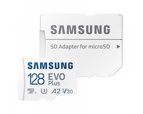 Карта памяти MicroSD+SD Adapter Samsung EVO Plus MB-MC128KA, 128Gb, Class 10 UHS-I (U3), (R/W:130/130MB/s)