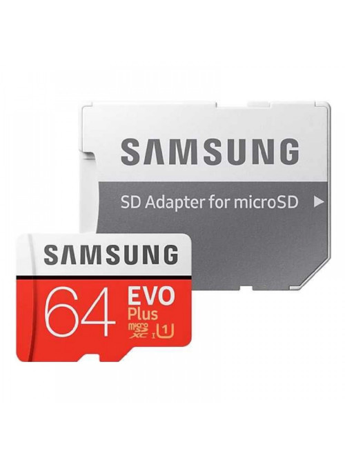 Карта памяти MicroSD+SD Adapter Samsung EVO Plus MB-MC64HA, 64Gb, Class 10 UHS-I (U1), (R/W:100/20MB/s)