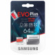 Карта памяти MicroSD+SD Adapter Samsung EVO Plus MB-MC64HA, 64Gb, Class 10 UHS-I (U1), (R/W:100/20MB/s)