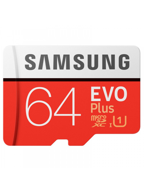 Карта памяти MicroSD+SD Adapter Samsung EVO Plus MB-MC64HA, 64Gb, Class 10 UHS-I (U1), (R/W:100/20MB/s)