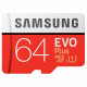 Карта памяти MicroSD+SD Adapter Samsung EVO Plus MB-MC64HA, 64Gb, Class 10 UHS-I (U1), (R/W:100/20MB/s)
