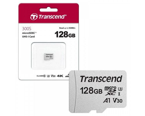 Карта памяти MicroSD Transcend TS128GUSD300S, 128Gb, Class 10 UHS-I (U3), (R/W:95/45MB/s)