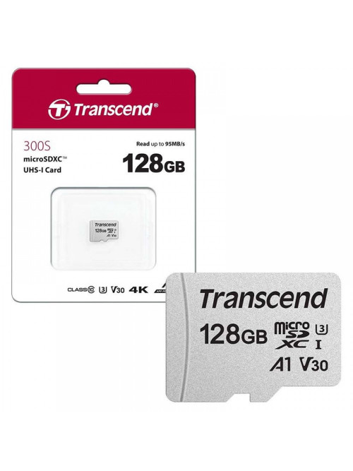 Карта памяти MicroSD Transcend TS128GUSD300S, 128Gb, Class 10 UHS-I (U3), (R/W:95/45MB/s)