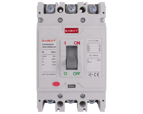 Шкафной автоматический выключатель e.industrial.ukm.100SL.80, 3р, 80А