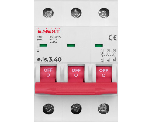 Выключатель нагрузки (1-0) на DIN e.is.3.40, 3p.40A