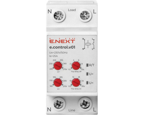 Реле контроля напряжения e.control.v01, 25А, однофазное