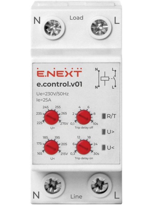 Реле контроля напряжения e.control.v01, 25А, однофазное