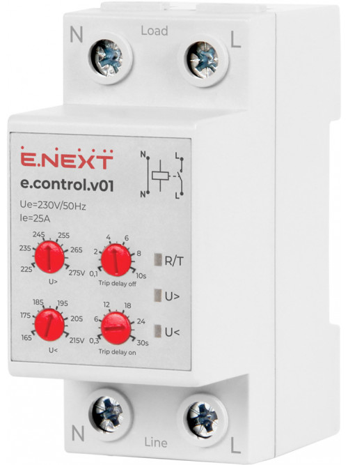 Реле контроля напряжения e.control.v01, 25А, однофазное