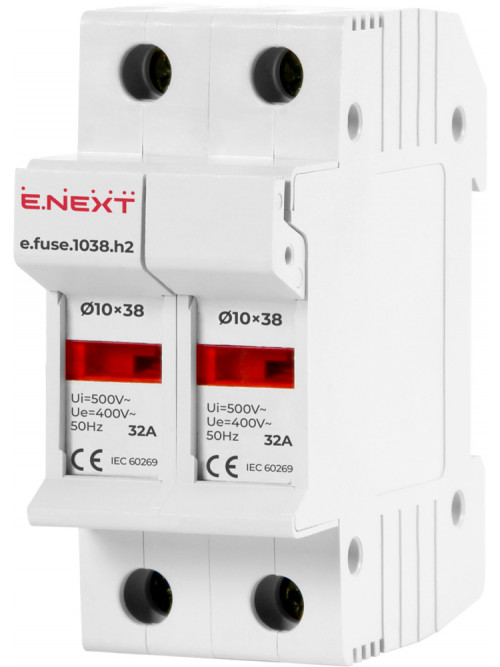 Держатель предохранителя на DIN-рейку e.fuse.1038.h2, для предохранителя10х38, 2р, 32А