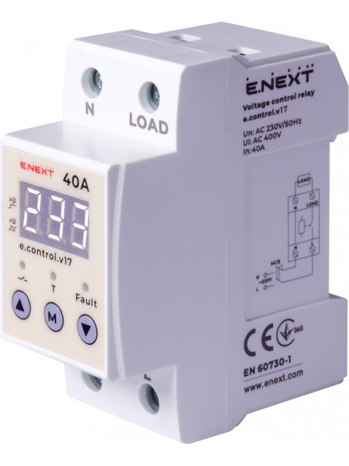 Реле контроля напряжения  40А e.control.v17 с индикацией