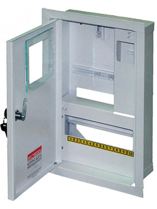 Шкаф e.mbox.stand.w.f1.10.z.e металлический, под 1-ф. электронный счетчик, 10 мод., встраиваемый, с замком