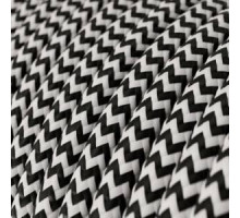 Fir textil retro rotund 2×0,75 zigzag alb/negru Italia