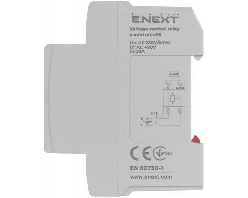 Реле контроля напряжения 32А e.control.v08, с индикацией