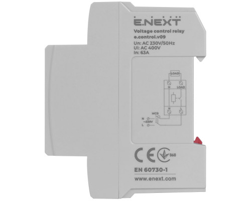 Реле контроля напряжения 63А e.control.v09,  с индикацией